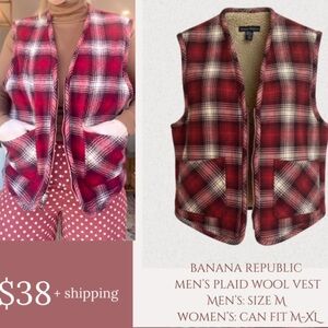 Banana Republic Women's Red and White Plaid Vest